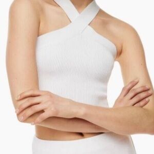 Aritzia White Babaton Sculpt Knit Criss Crossed Tank